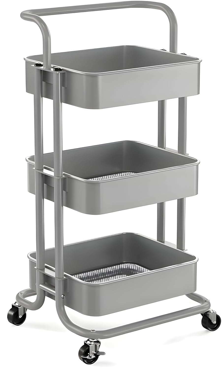 JIALTO Multipurpose Trolley with Wheels- Heavy Duty 3-Tier Utility Cart for Storage & Organization- Movable Rack for Home, Kitchen, Bathroom, Pantry- Durable Metal Frame with Lockable Wheels