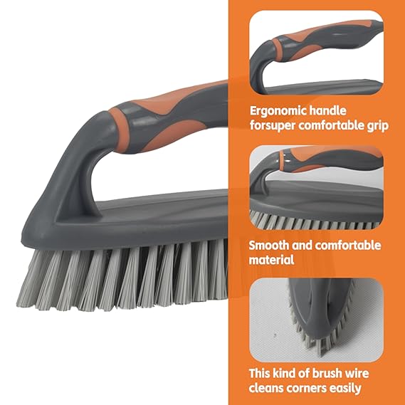 JIALTO 5-in-1 Cleaning Brush Set with Dustpan – Multipurpose Broom, Scrub Brush, Dish Brush & Floor Cleaning Tools for Home, Kitchen, Bathroom & Office Grey and Orange