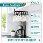JIALTO 1 Pcs Double-Row 12 Hooks for Kitchen Storage - Cupboard Hanging Organizer for Coffee, Tea Cups, Towels, and More | Versatile Metal Hooks for Home, Office