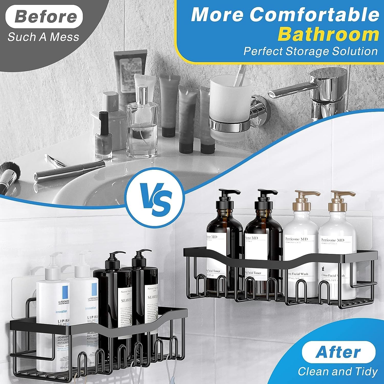 JIALTO Bathroom Shelf for Wall | Soap Dish with Toothbrush Holder | Self Adhesive Stainless Steel Bathroom Organiser Without Drill | Bathroom Shelves & Accessories (Black)