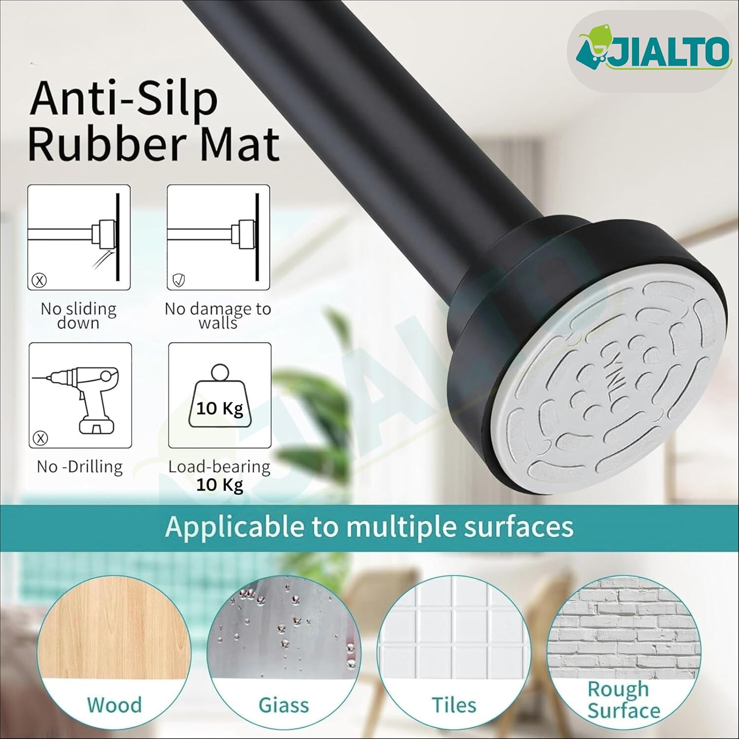 JIALTO Adjustable Bathroom Shower Curtain Rod 115 To 215 Cm Extendable Shower Tension Rod | Without Drill for Wall Anti-Skid Spring Pull Door | Telescopic Shower Curtain Stand 2 Psc