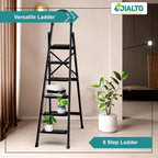 Jialto 6 Step Ladder with Handrail | Foldable, Anti-Slip Wide Pedals | 150kg | Black