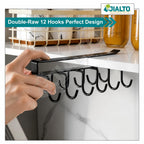 JIALTO 1 Pcs Double-Row 12 Hooks for Kitchen Storage - Cupboard Hanging Organizer for Coffee, Tea Cups, Towels, and More | Versatile Metal Hooks for Home, Office