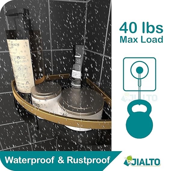 JIALTO 2 Pcs Corner Shelf for Bathroom, Self Adhesive Aluminium Bathroom Shelf for Wall Mounted Bathroom Organiser Without Drill and Bathroom Accessories (Gold)