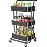 JIALTO Multipurpose Trolley with Wheels- Heavy Duty 3-Tier Utility Cart for Storage &amp; Organization- Movable Rack for Home, Kitchen, Bathroom, Pantry- Durable Metal Frame with Lockable Wheels (Black)