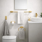JIALTO Bathroom Towel Holder | 4 Pcs Wall Mounted Bathroom Clothes Hanger with Adhesive Hooks | Towel Rod | Tissue Paper Holder | Bathroom Fittings Rod &amp; Towel Stand (Gold, 4 - Pieces Set)