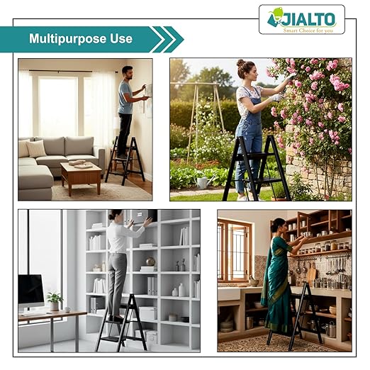 JIALTO 3 Step Aluminums Ladder | Foldable Step with Wide Pedals | Lightweight & Portable Stepping Stool for Home, Kitchen, Library, Office with Anti-Slip Heavy Duty 150 Kg Load