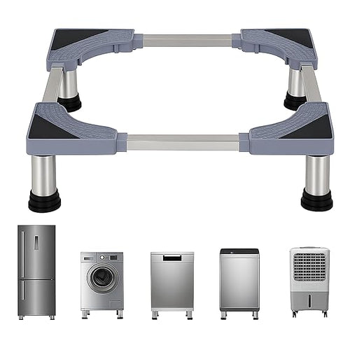 JIALTO Universal Adjustable Washing Machine Stand with 4 Lockable Wheels & 4 Heavy-Duty Legs- Movable Base for Refrigerator, Dishwasher & Appliances- Load Capacity 8–120 kg (WM – Double Pipe, Grey)