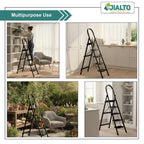 Jialto Premium Matte Black 5 Step Ladder | Foldable Ladder for Home with Built-in Tool Tray | Secure Lock &amp; Wide Rubber Feet | Heavy Duty Home Step Ladder (150kg Capacity)