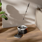 JIALTO 360° Spin Mop & Drop Bucket Deluxe System | Reusable Microfiber Pads, Self-Wringing Mop for Wet & Dry Cleaning of Walls, Glass & Tiles and Home Floor Cleaning - Grey and Orange (Square)