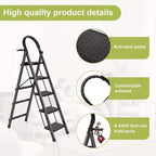 Jialto Premium Matte Black 5 Step Ladder | Foldable Ladder for Home with Built-in Tool Tray | Secure Lock &amp; Wide Rubber Feet | Heavy Duty Home Step Ladder (150kg Capacity)
