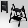 Jialto 2 Step Aluminium Ladder | Foldable, Wide Pedals | Anti-Slip, 150kg | Black