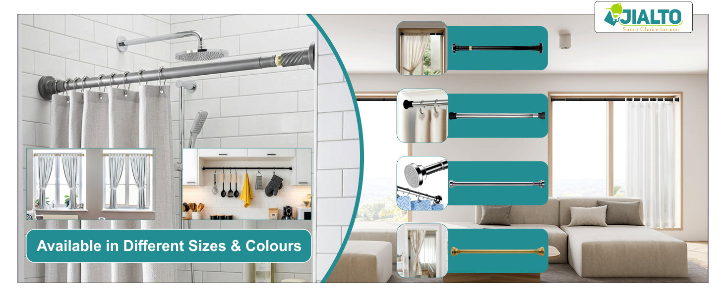 JIALTO Adjustable Bathroom Curtain Rod | Extendable  Shower Curtain Rod Without Drill for Wall Anti-Skid Spring Pull | Door Curtain | Bathroom Pipe Rod | Curtain Stand - WHITE, Pack Of - 2