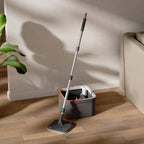 JIALTO 360° Spin Mop & Drop Bucket Deluxe System | Reusable Microfiber Pads, Self-Wringing Mop for Wet & Dry Cleaning of Walls, Glass & Tiles and Home Floor Cleaning - Grey and Orange (Square)