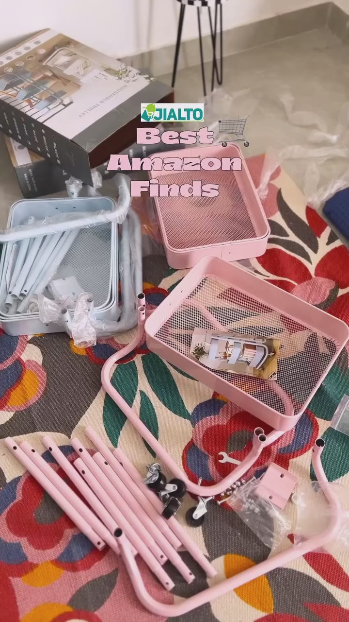 JIALTO 3-Tier Vegetable Rack for Kitchen Steel Trolley Cart, Metal Storage Rack with Lockable Wheels, Multipurpose Storage Organizer with Home Kitchen Outdoor for Office & Home - Green