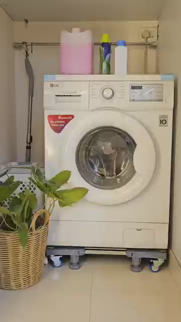 JIALTO Universal Adjustable Washing Machine Stand 8kg-12kg- Heavy Duty Trolley with Wheels- Single/Double Door Fridge Stand, Air Cooler Stand, Appliance Base with 300 Kg Capacity, Anti Vibration Pads