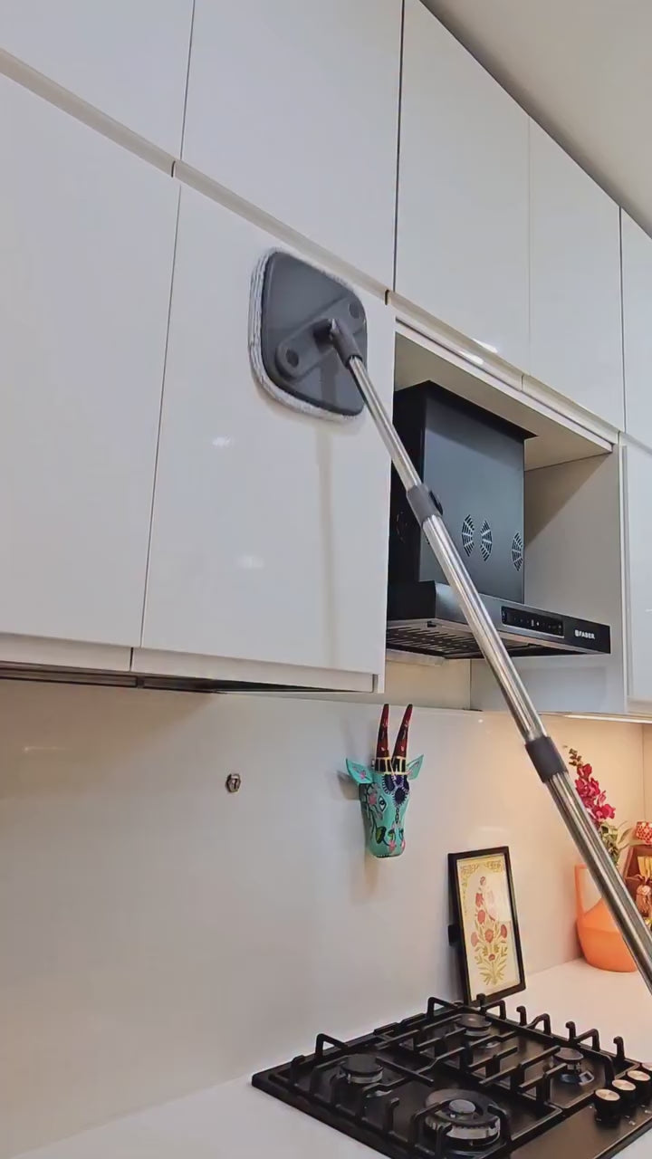 JIALTO 360° Spin Mop & Drop Bucket Deluxe System | Reusable Microfiber Pads for Wet & Dry Cleaning of Walls, Glass & Tiles and Home Floor Cleaning - Grey and Orange (Octagon)