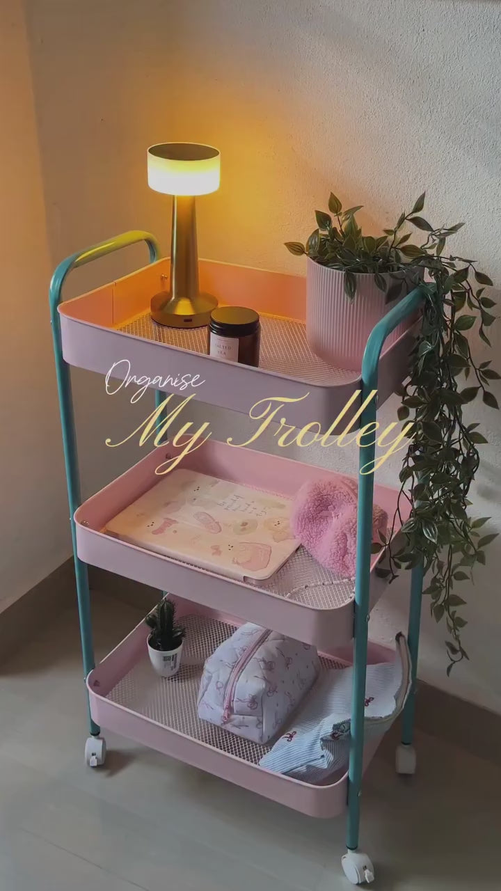 JIALTO 3-Tier Vegetable Rack for Kitchen Steel Trolley Cart, Metal Storage Rack with Lockable Wheels, Multipurpose Storage Organizer with Home Kitchen Outdoor for Office & Home - Green